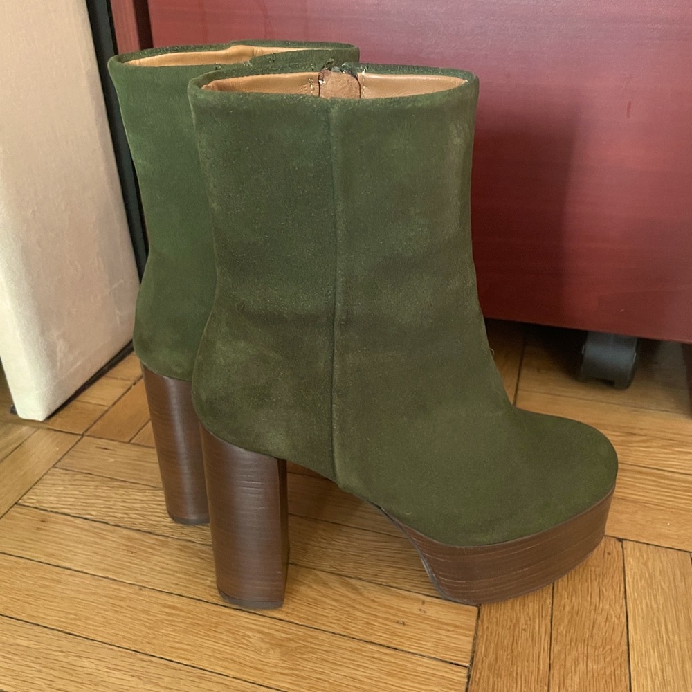 Free People Friday Night Platform Green Suede Boots Size 37